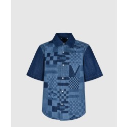 프린티드 쇼트 슬리브드 데님 셔츠