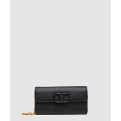 VLogo 시그니처 메탈릭 그레인 카프스킨 체인 지갑