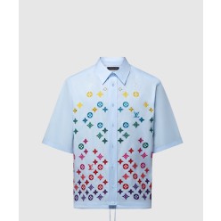 모노그램 플라워 엠브로이더드 쇼트 슬리브드 셔츠