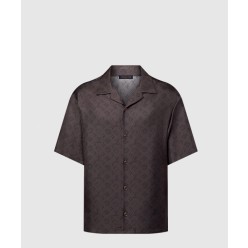 프린티드 모노그램 쇼트 슬리브드 실크 셔츠