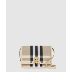 미디엄 체크 캔버스 레더 숄더백 90235651