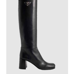 로고 브러쉬드 가죽 롱 부츠 1W931M