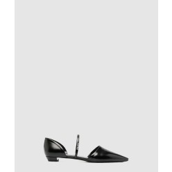 로고 스트랩 레더 플랫 슈즈 1F519M