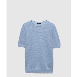 쇼트 슬리브 실크 및 코튼 스웨터