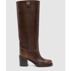 로고 디테일 레더 하이 부츠 5W967D