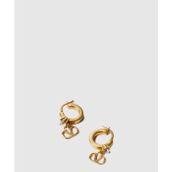 크리스털 장식 미니 브이로고 시그니처 메탈 이어링