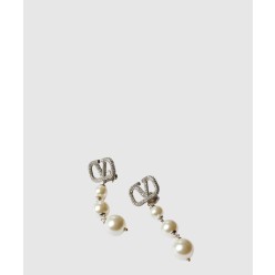 진주 장식 브이로고 시그니처 이어링