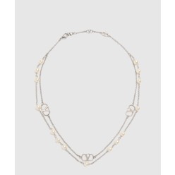 진주 장식 브이로고 시그니처 메탈 네크리스