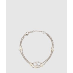 펄 장식 브이로고 시그니처 메탈 브레이슬릿