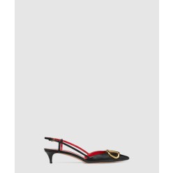 송아지 가죽 브이로고 시그니처 슬링백 펌프스 4W2S0R