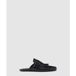 버클 스트랩과 프린지가 있는 앤티크 가죽 뮬 2S2993