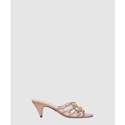 로즈 골드 레더 인터로킹 G 슬라이드 샌들 777447