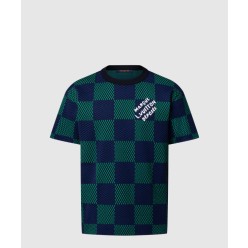 자카드 다미에 쇼트 슬리브드 코튼 크루넥