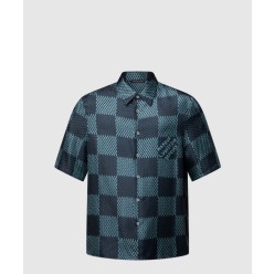 다미에 반팔 실크 셔츠