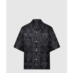 프린티드 쇼트 슬리브드 실크 셔츠