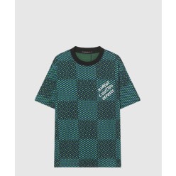 자카드 다미에 쇼트 슬리브드 코튼 크루넥