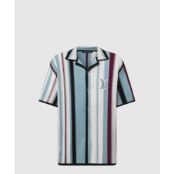 스트라이프드 크로셰 쇼트 슬리브드 셔츠