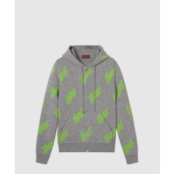 자카드가 달린 울 니트 지퍼 재킷