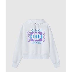 프린트 디테일의 코튼 후드 스웨트셔츠