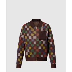 자카드 다미에 코튼 저지 블루종