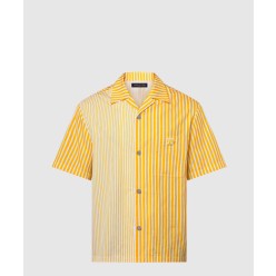 모노그램 스트라이프드 패치워크 쇼트 슬리브드 셔츠