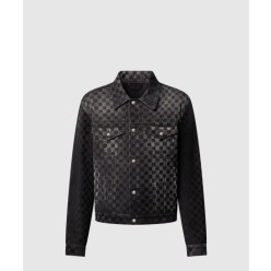 플록드 다미에 데님 트러커 재