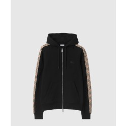 체크 트리밍 코튼 지퍼 후디