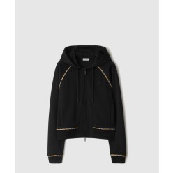 체크 트리밍 코튼 블렌드 지퍼 후디