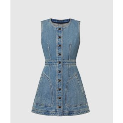 버튼 프론트 데님 드레스