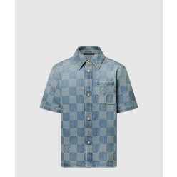 다미에 3D 라이트 데님 쇼트 슬리브드 셔츠