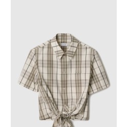 크롭 체크 코튼 셔츠