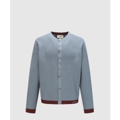 로고 배색 울 가디건