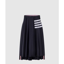 플레인 위브 4바 플리츠 미디 스커트