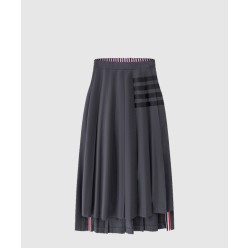 플레인 위브 4바 플리츠 미디 스커트