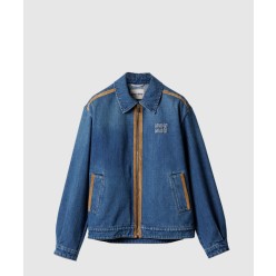 데님 및 가죽 블루종 재킷