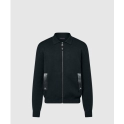 니트 블루종 위드 레더 디테일