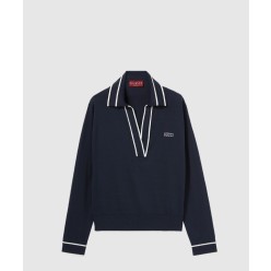 로고 자카드 브이넥 폴로 셔츠