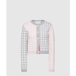 펀믹스 깅엄 체크 자카드 메리노 울 카디건