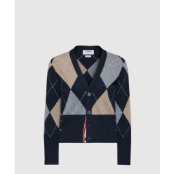 아가일 인타르시아 캐시미어 브이넥 카디건