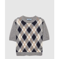 쇼트 슬리브 아가일 니트 캐시미어 스웨터