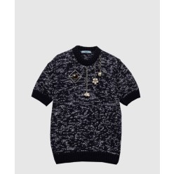 쇼트 슬리브 울 스웨터 펜던트 장식