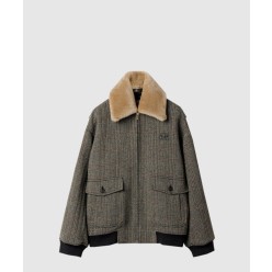 시어링 칼라 셰브론 블루종 재킷