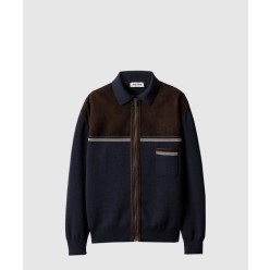 울 및 가죽 지퍼 가디건